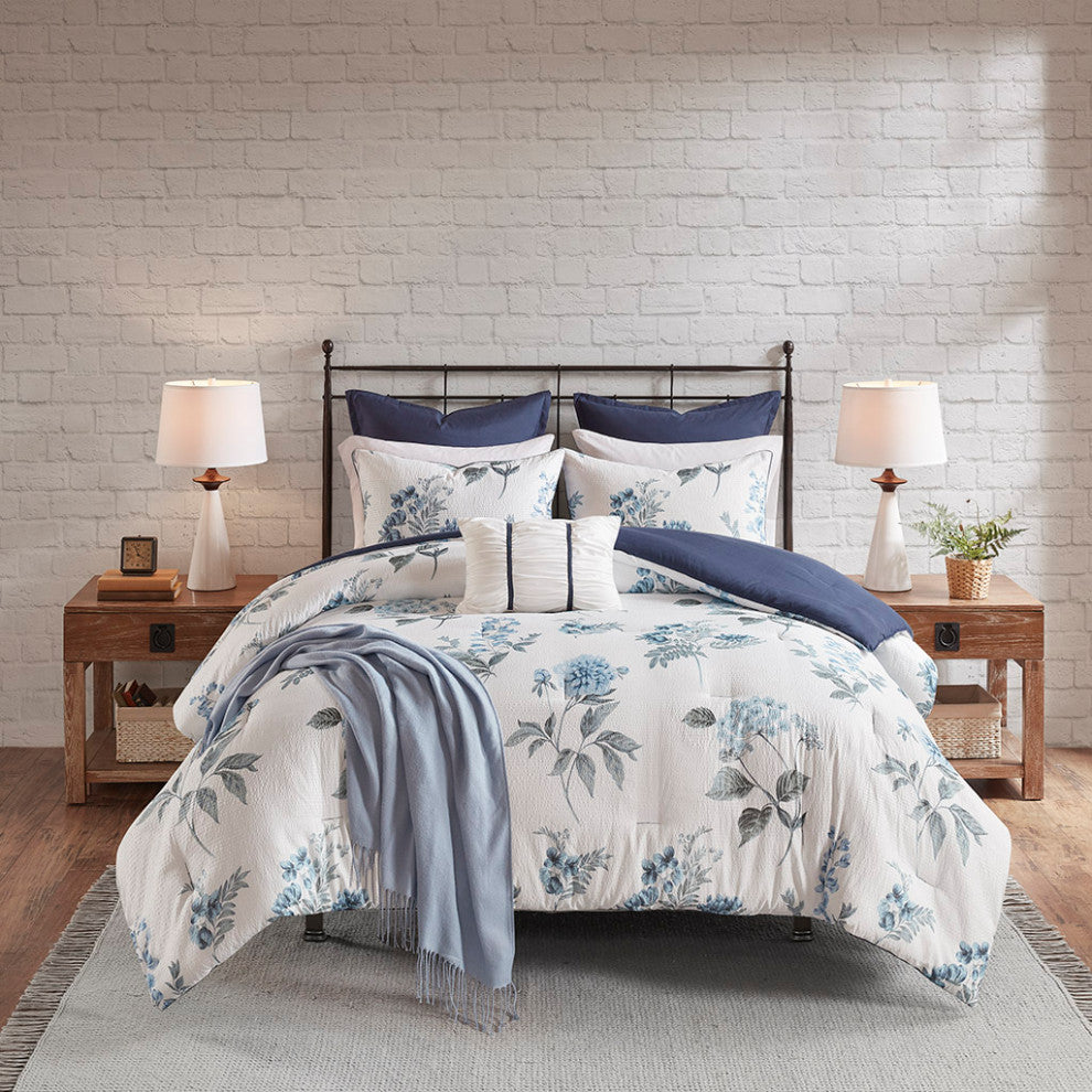 Madison Park Zennia Watercolor Flora 7-Piece Comforter Set, Blue