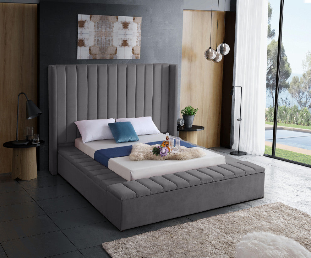 Kiki Velvet Bed, Gray, King