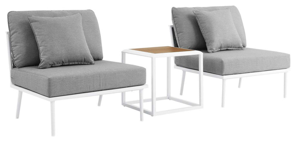 Stance 3 Piece Outdoor Patio Aluminum Outdoor Patio Aluminum Set, White Gray