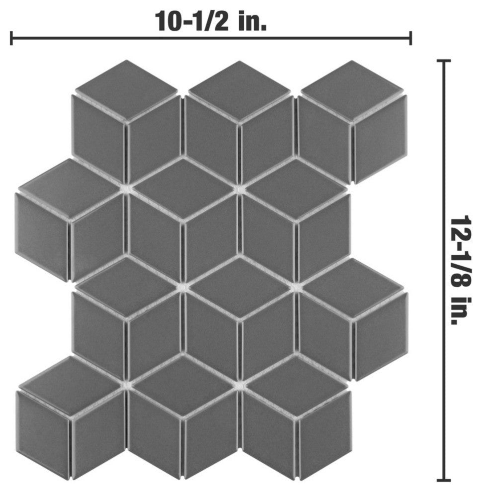 Metro Rhombus Mosaic Floor and Wall Tile, Matte Grey
