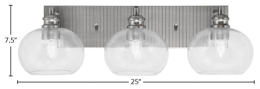 Edge 3-Light Bath Bar, Brushed Nickel Finish, 7" Clear Bubble Glass