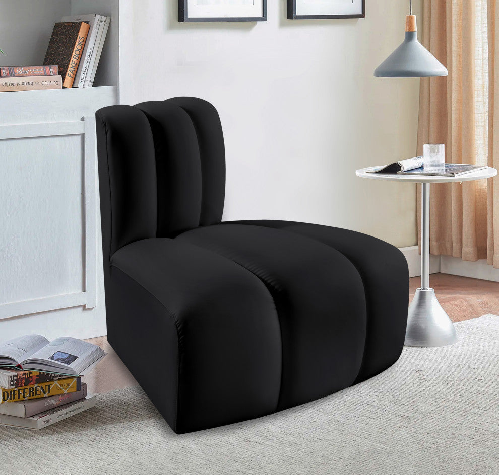 Arc Upholstered Modular Component, Black, 1-Piece: Reverse Corner, Vegan Leather