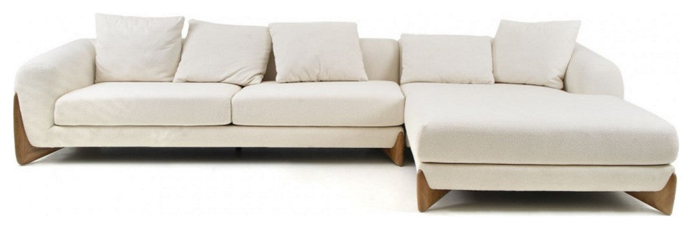 Modrest Fleury Contemporary Cream Fabric and Walnut RAF Sectional Sofa