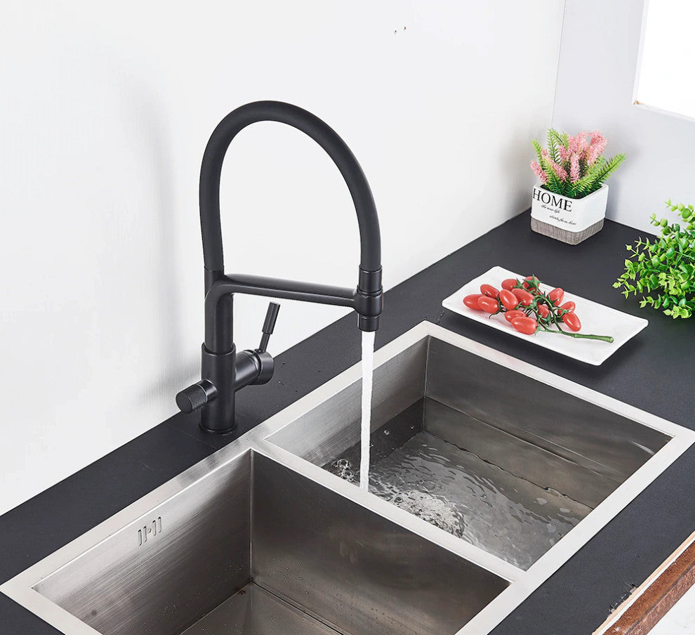 Solid Brass Matte Black Kitchen Faucet With Filtered Water Tap