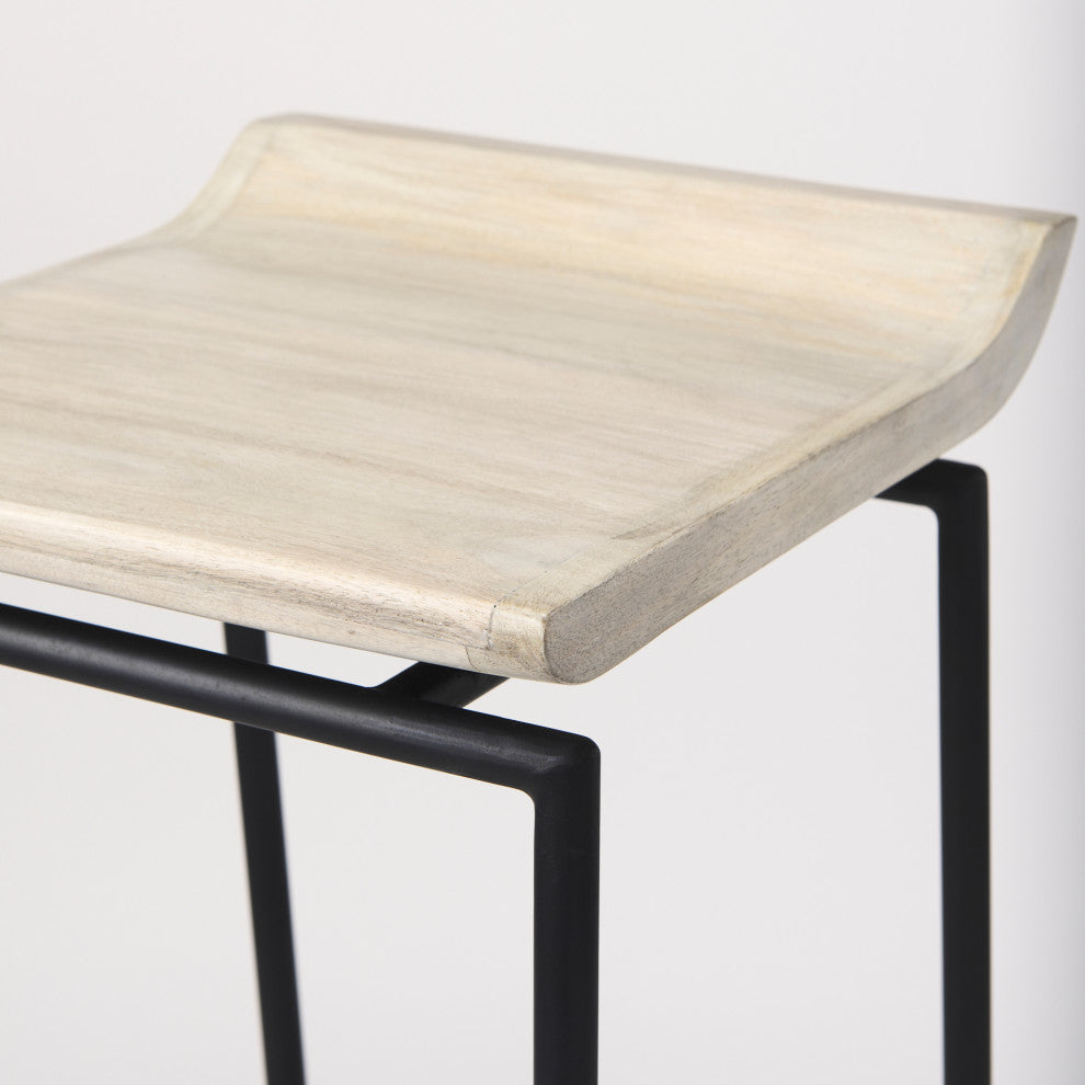 Givens Blonde Solid Wood with Black Metal Frame Bar Stool