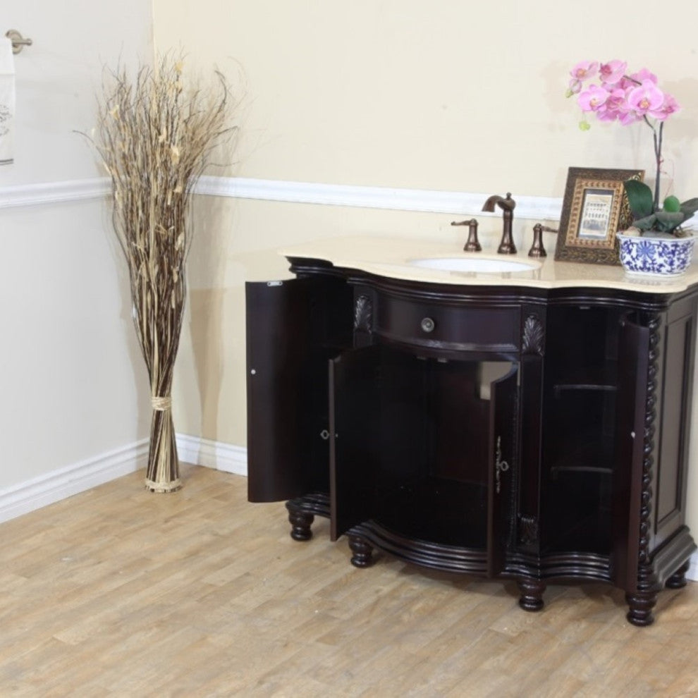 48" Single Sink Vanity-Wood-Dark Mahogany-Creama Marfil