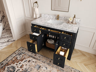 Paris 48" Single Sink Bathroom Vanity, Black 2" Venatino Quartz