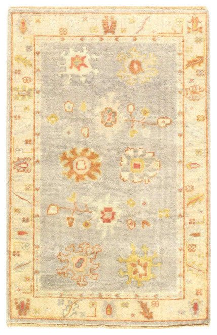 Gray Color Fine Hand Knotted Oushak Rug 3'1"x4'9"