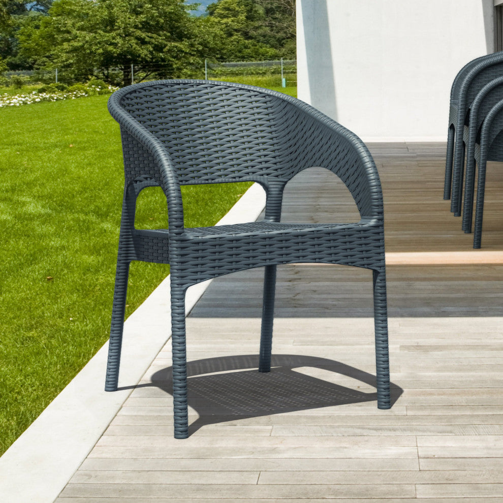 Panama Resin Wickerlook Dining Arm Chair, Dark Gray, Set of 2
