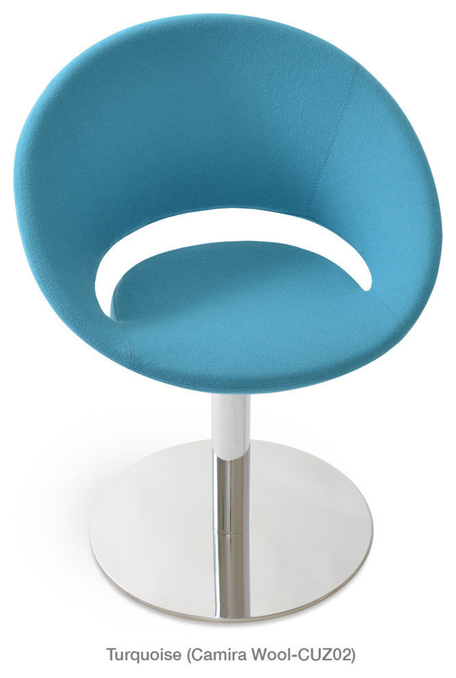 Crescent Round Chair, Stainless Steel Base, Pink Wool