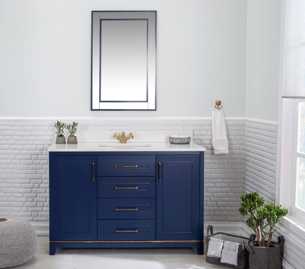 Albia Collection 48" Bathroom Vanity With Sink, Mirror, Countertop, Dark Blue