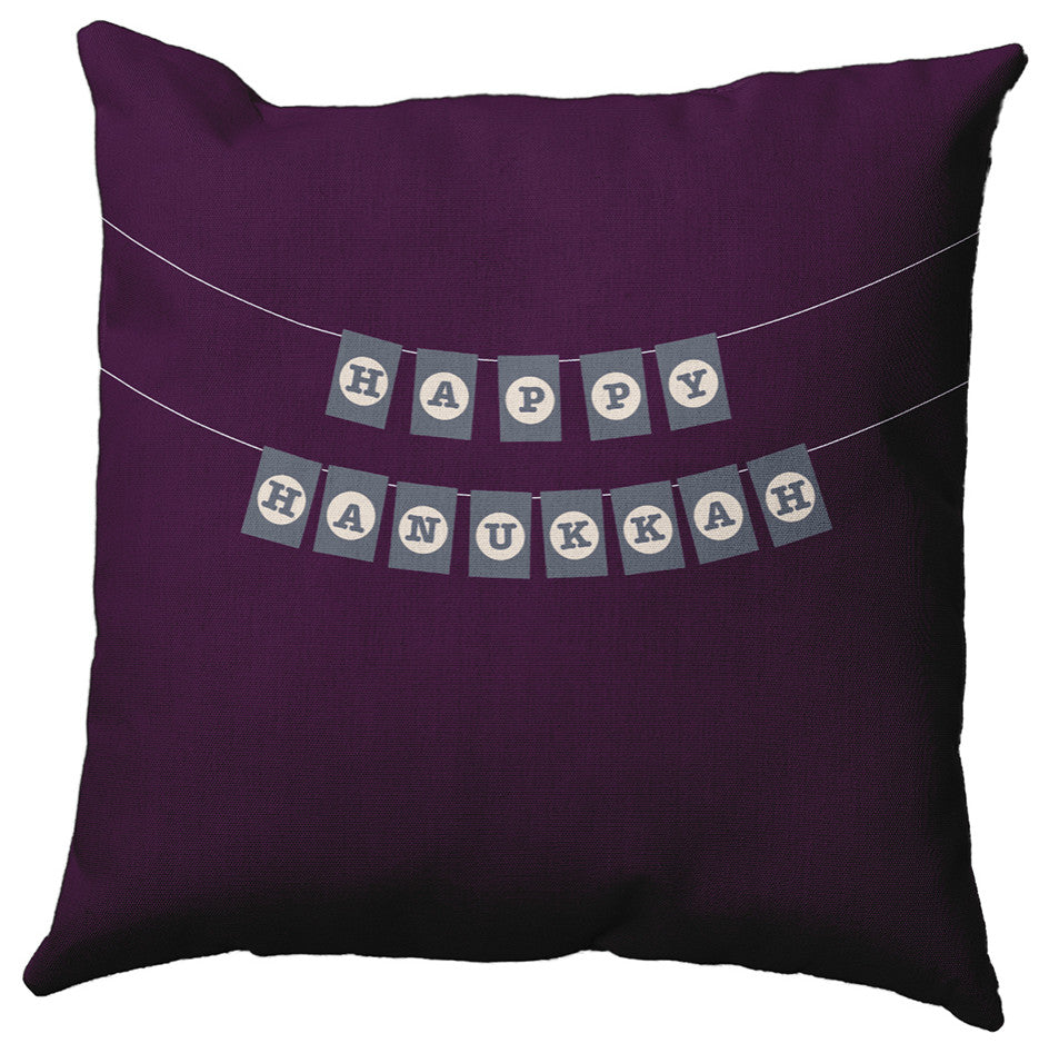 Plum Colored Banner Day Hanukkah Polyester Throw Pillow, 20"x20"