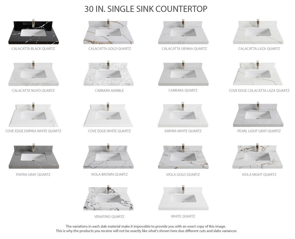 Cambridge 30 Single Sink Bath Vanity in White 2" Calacatta Nuvo