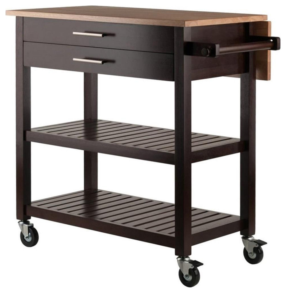 Langdon Kitchen Cart, Drop Leaf, Cappuccino and Natural