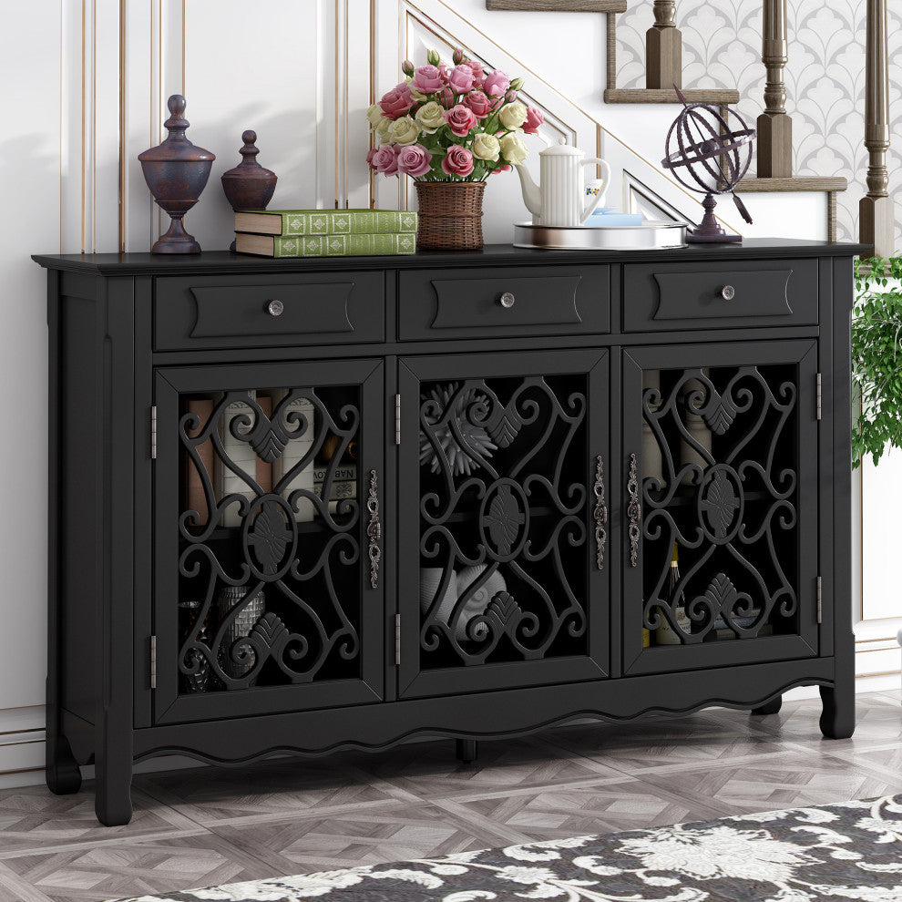 60-inch Wood Sideboard with Adjustable Shelves, Black, 60" X 13"