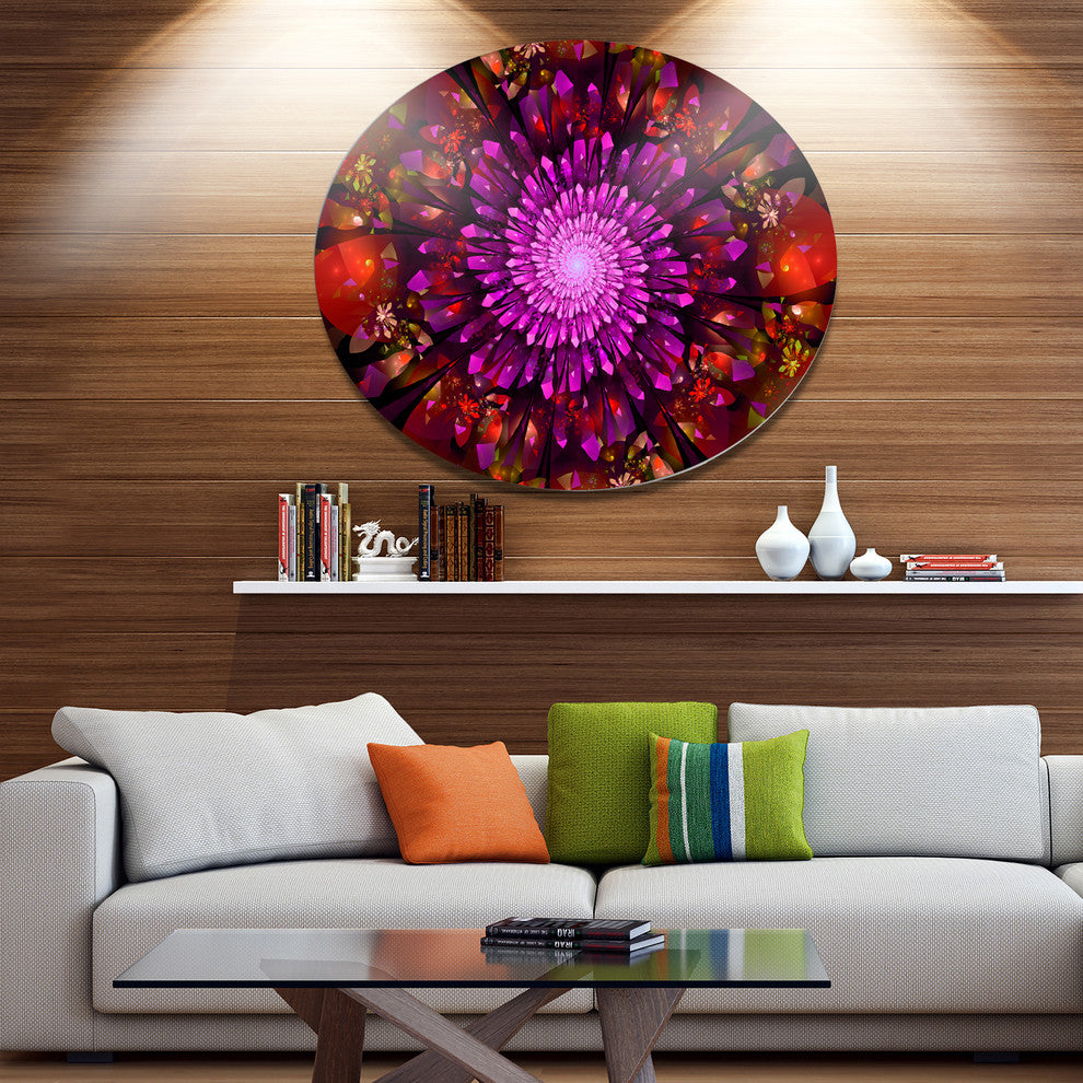 Purple Glowing Crystals In Space, Floral Disc Metal Wall Art, 11"