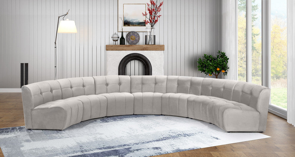 Limitless Velvet Upholstered 7-Piece Modular Sectional, Cream