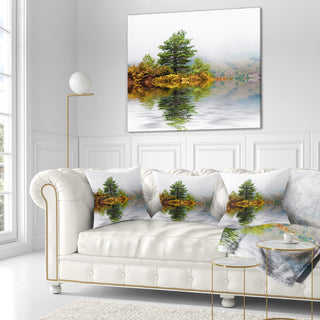 Pine Tree with Reflection Landscape Photography Throw Pillow, 16"x16"