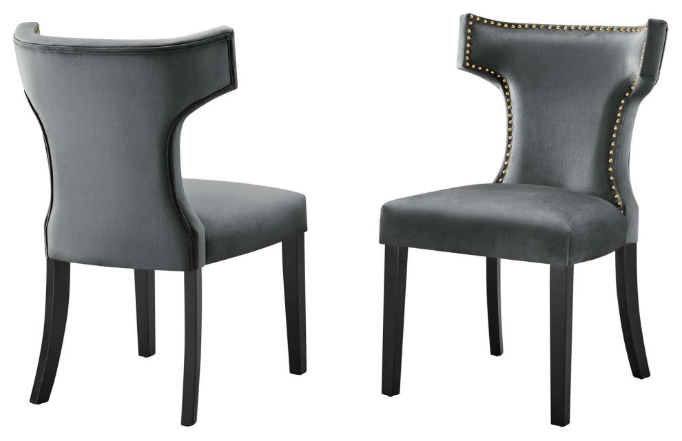 Dining Chair, Nailhead, Set of 2, Gray, Velvet, Modern, Bistro Hospitality