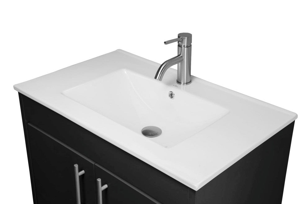 Pacific 30" Vanity With Integrated Ceramic Top and Brushed Nickel Handles, Gloss