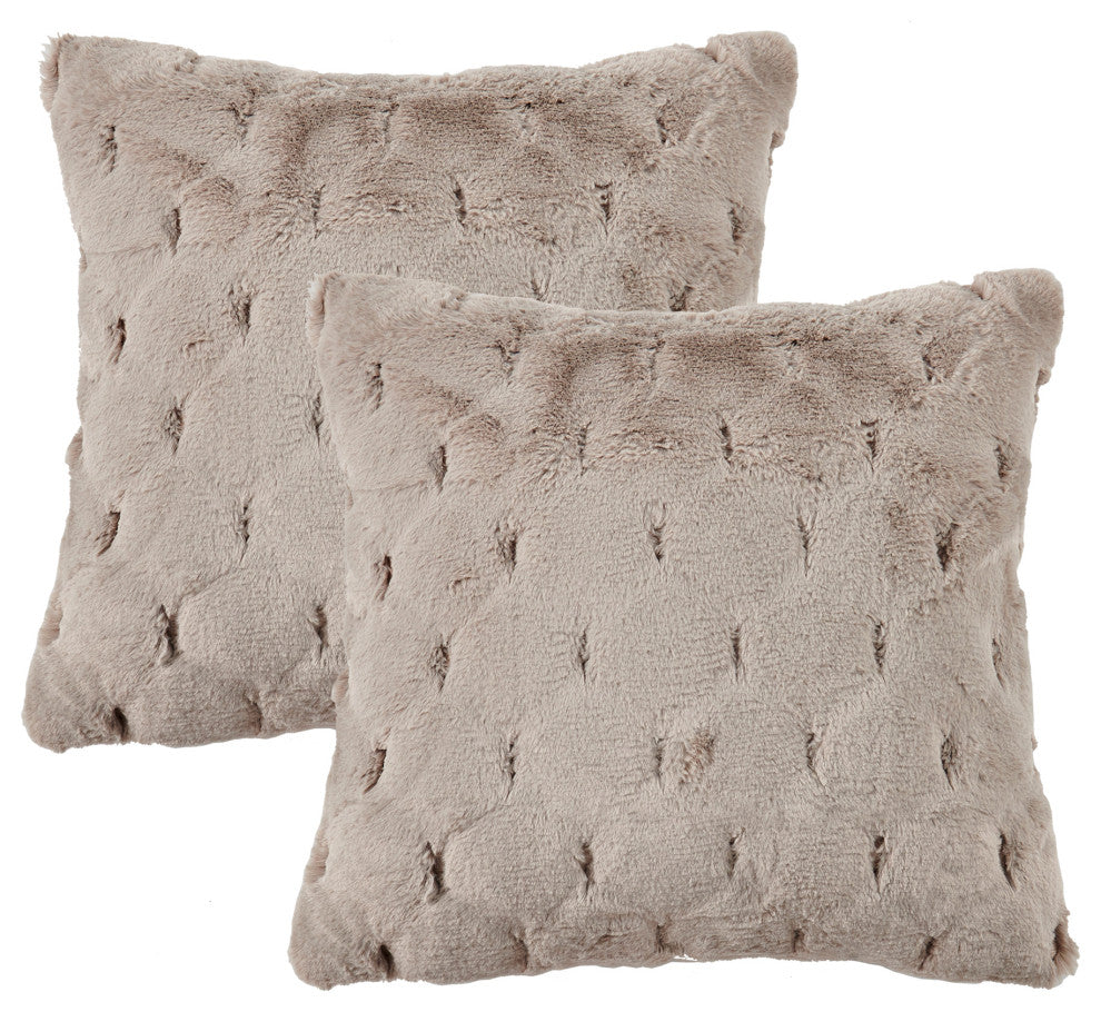 Jacquard Rabbit Faux Fur Pillow Cover 2 Piece Set, Taupe, 20" X 20"
