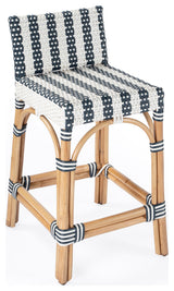 Serienna Blue & White Rattan Low Back Counter Stool, 5585372