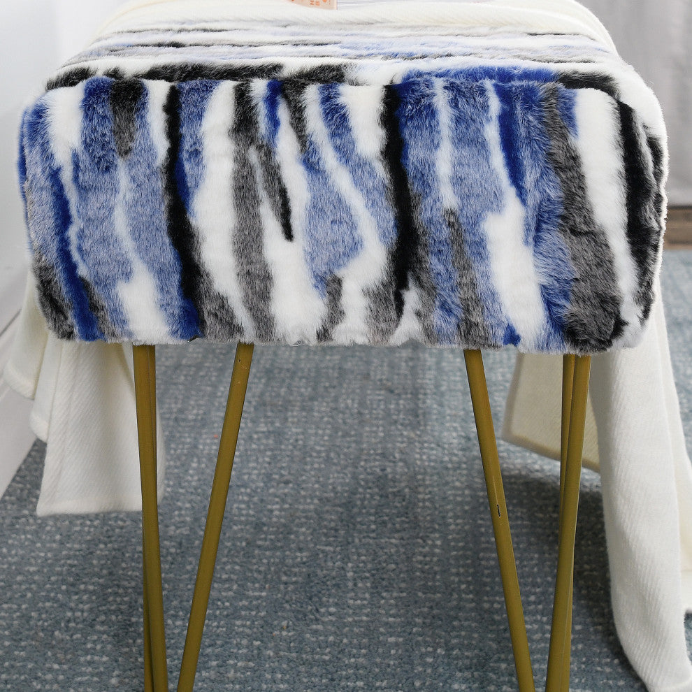 Multi Jacquard Faux Fur Ottoman, Blue, 46"x16"x7"