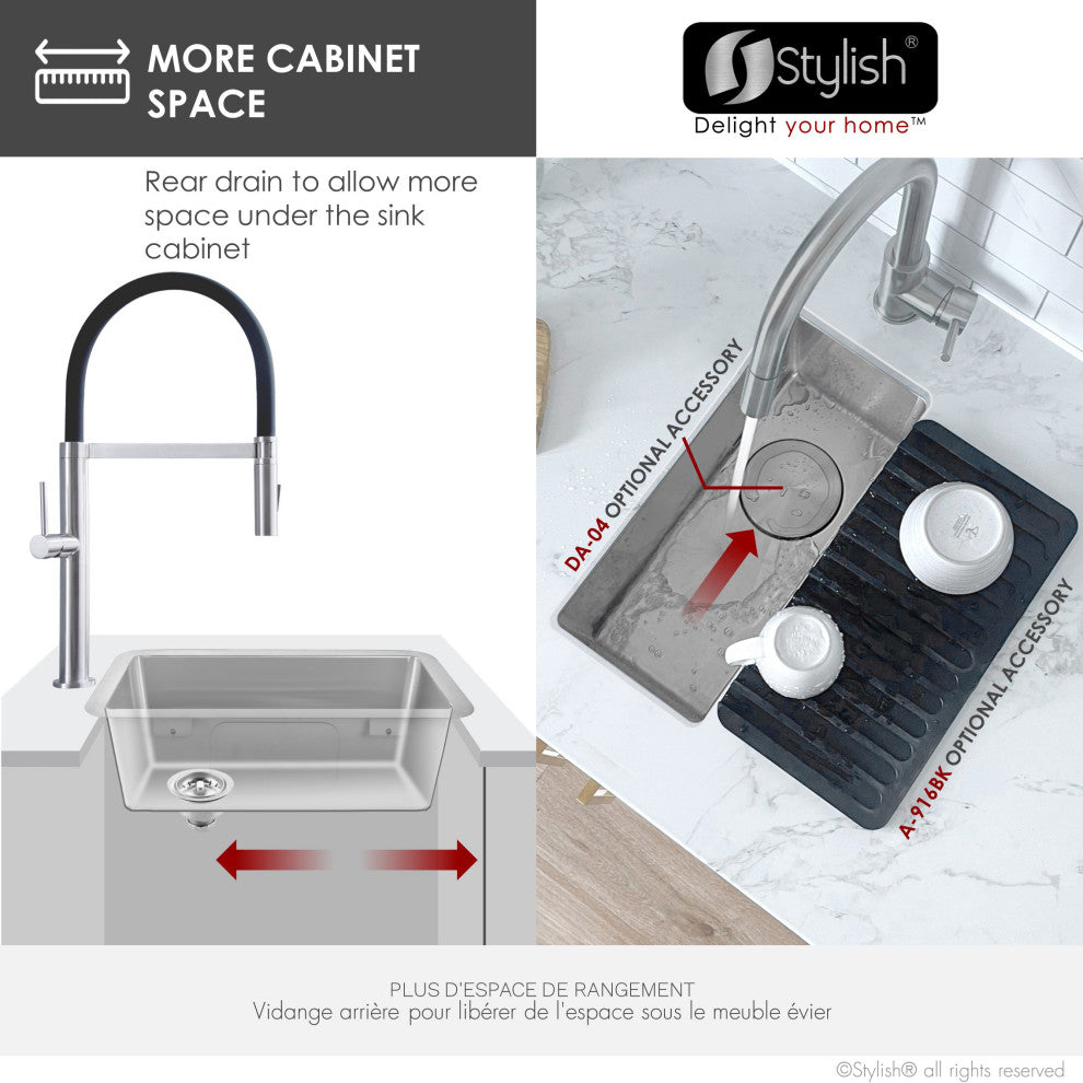 STYLISH Soria Dual Mount 9" Stainless Steel Single-Bowl Kitchen Sink