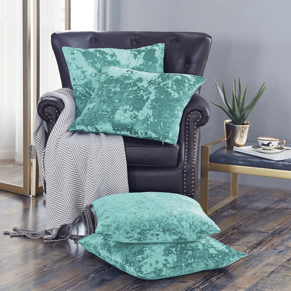 Crushed Velvet Pillow Cover 4 Piece Set, North Sea, 20" X 20"