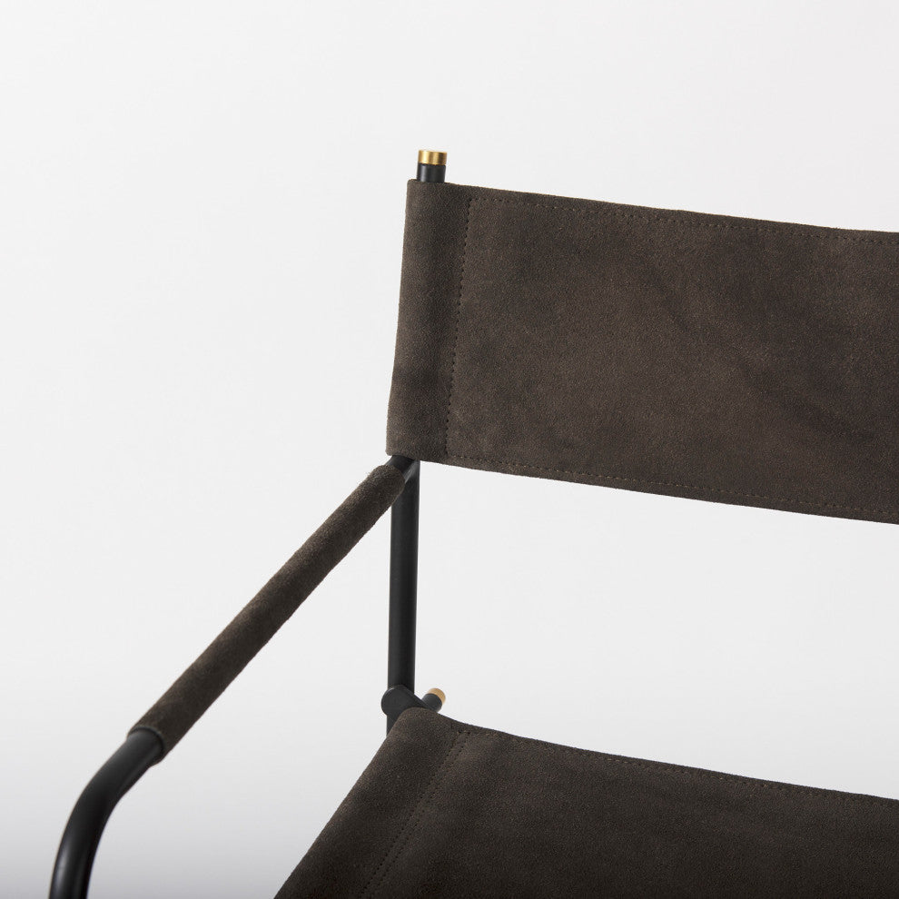 Direttore Dark Brown Suede Seat with Black Metal Frame Counter Stool