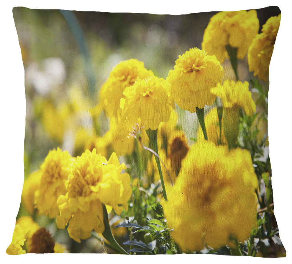 Bright Yellow Marigold Flowers Floral Throw Pillow, 18"x18"