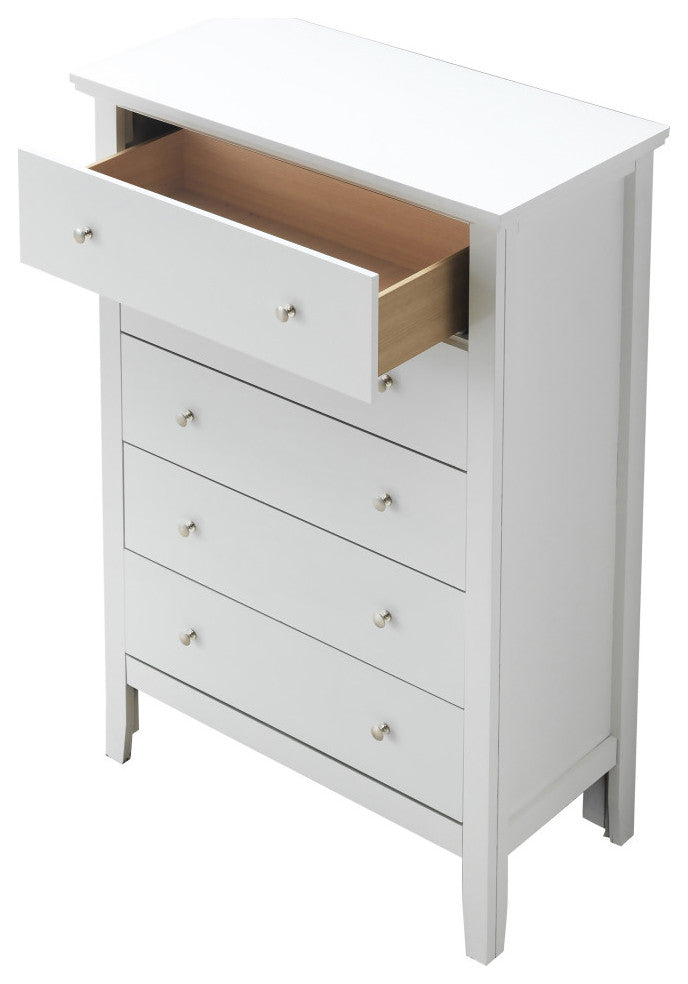 Primo White 5 Drawer Chest of Drawers, 32, L. X 16, W. X 48, H.