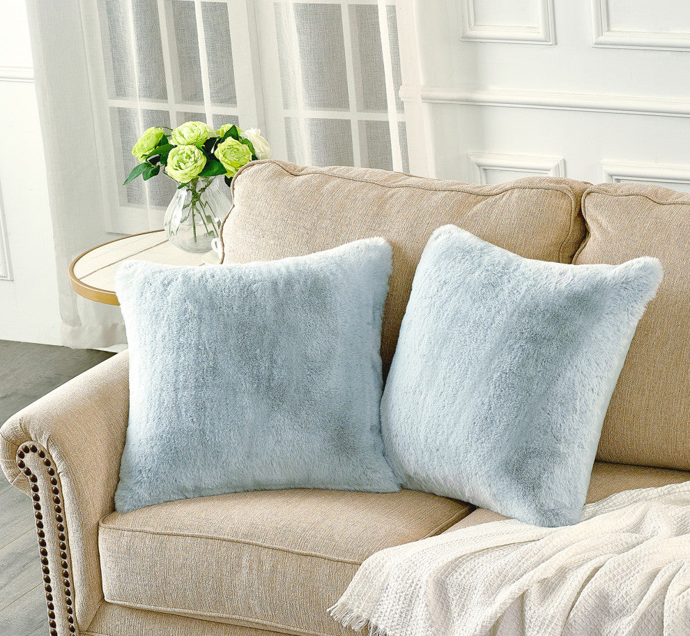 Heavy Faux Fur Throw Pillow Covers 2pcs Set, Vapor Blue, 20''x20''