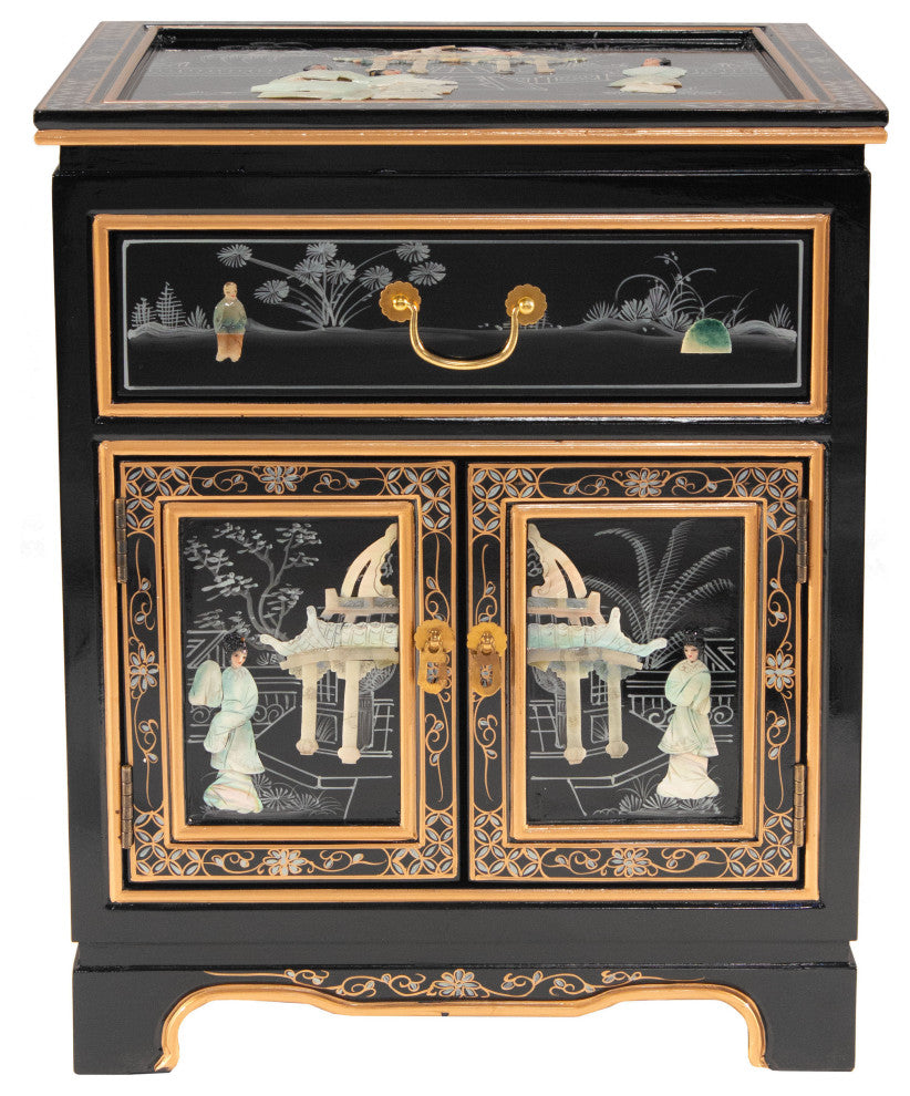 Black Lacquer End Table Royal Ladies