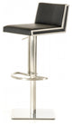 Leatherette Upholstered Bar Stool with Steel Pedestal Base, Black and Silver