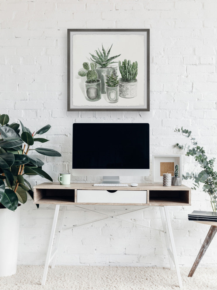 "Ceramic Gray Pots" Framed Painting Print, 18"x18"