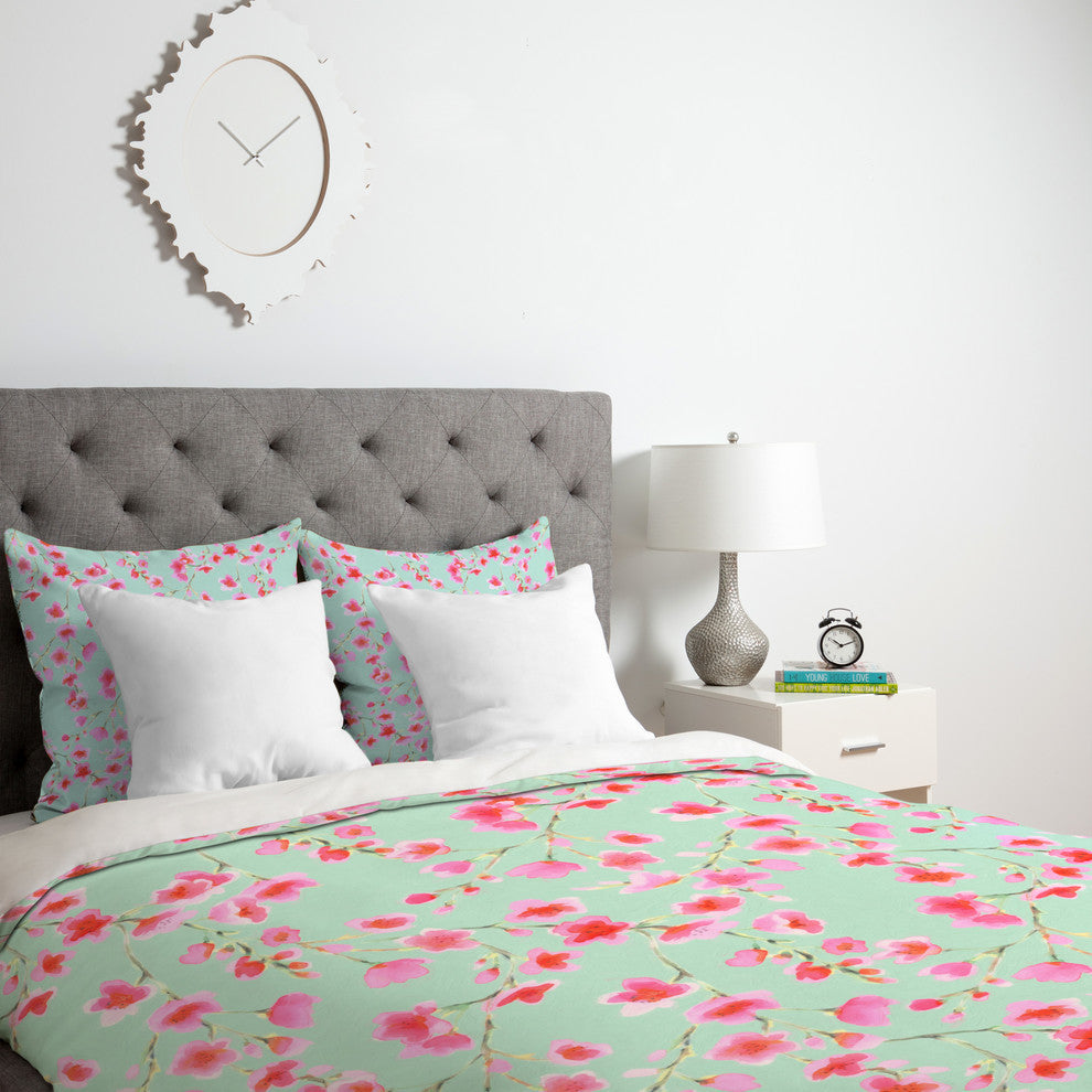 Deny Designs Jacqueline Maldonado Cherry Blossom Mint Lightweight Duvet Cover