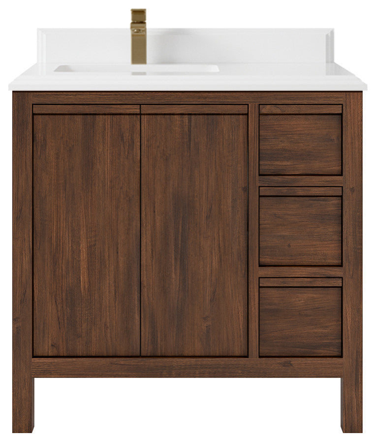 Elizabeth 36 Left Offset Bath Vanity in Dark Walnut Teak 1.5" White Quartz
