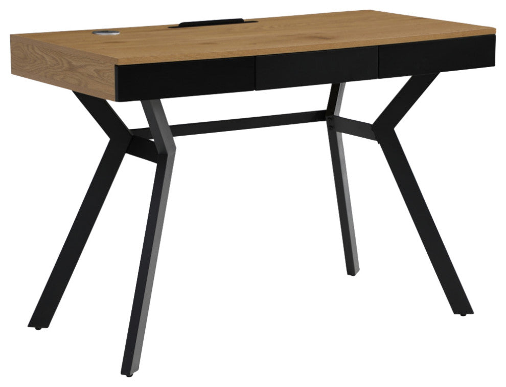 Loft Lyfe Magdalene Desk, 3 Storage Drawers, Natural/Black