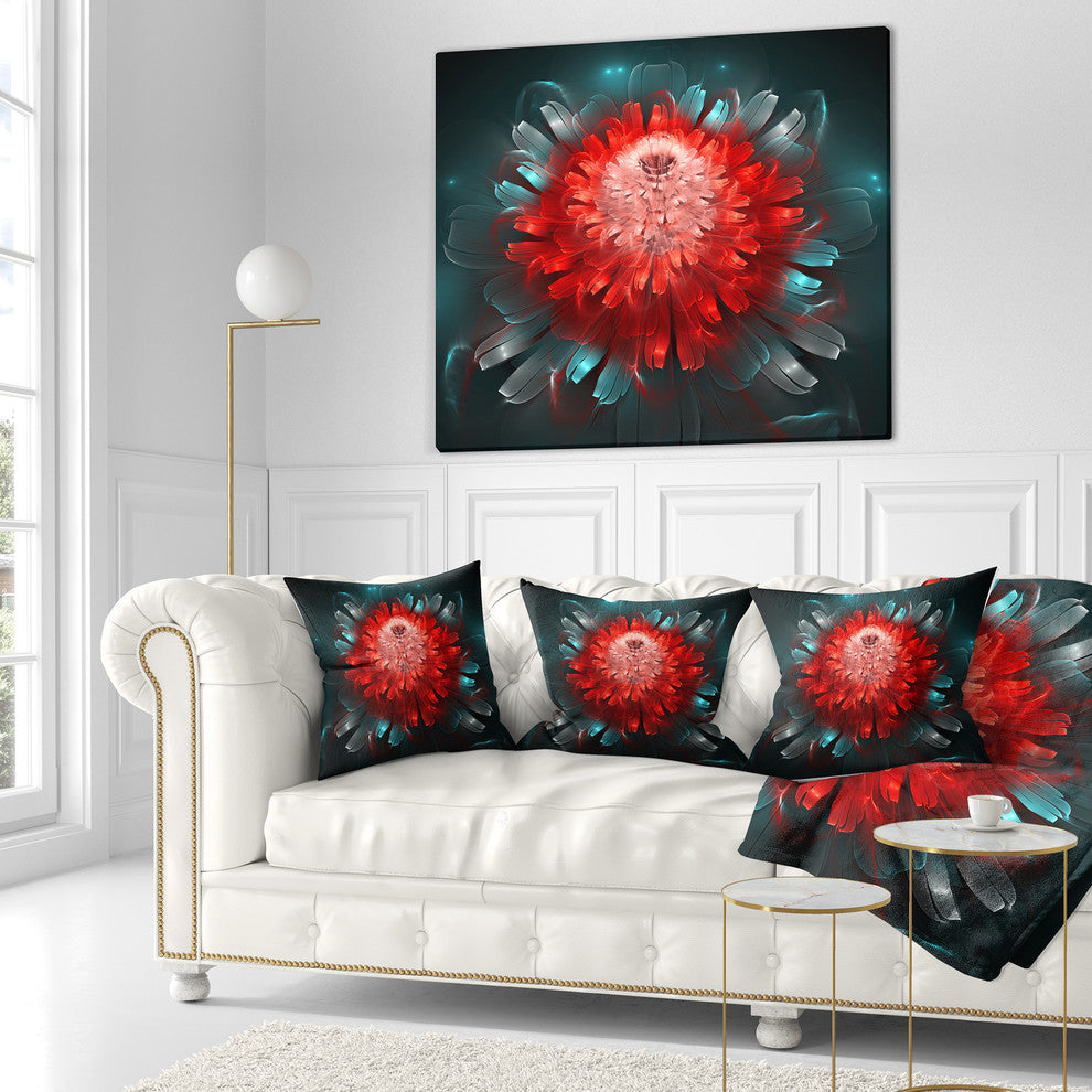 Fractal Red N Blue Flower Floral Throw Pillow, 18"x18"