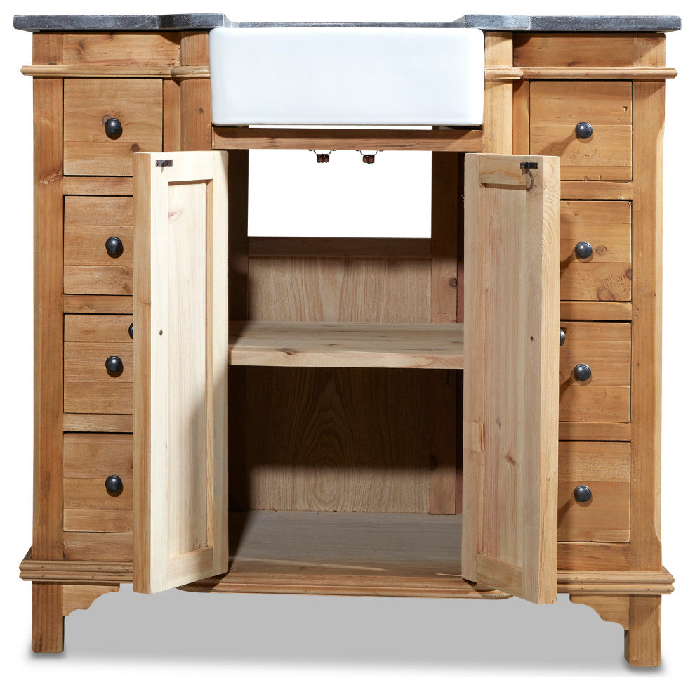 38" Reclaimed Pine Single Bath Vanity with Farmhouse Sink