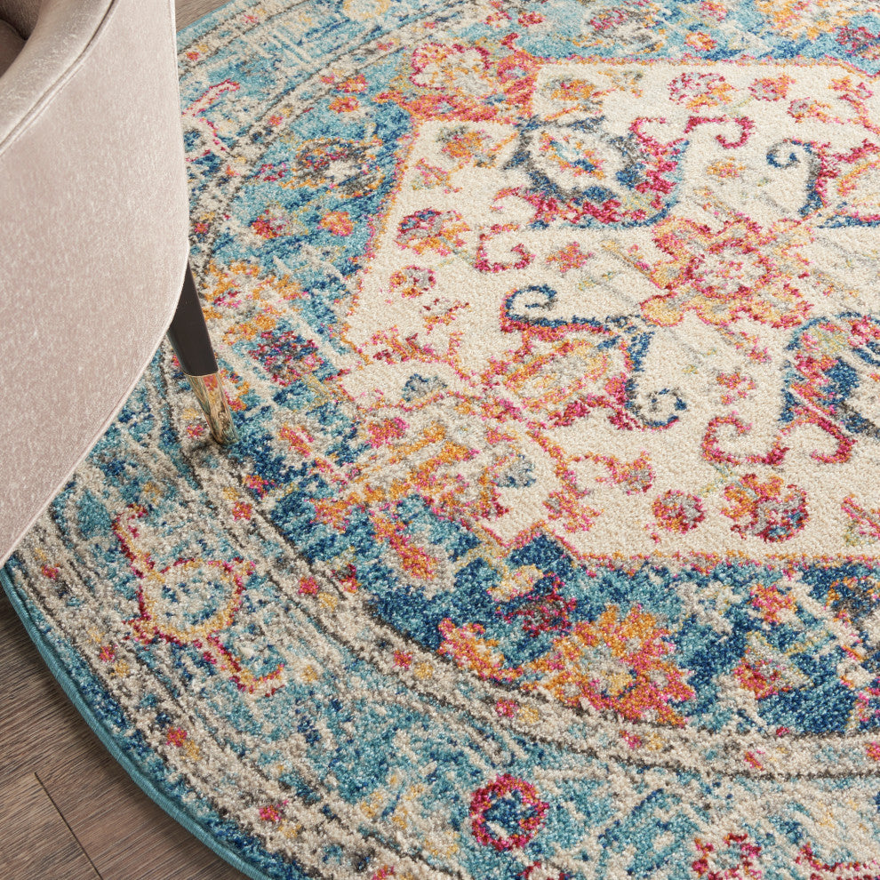 Nourison Passion 4' x Round Ivory/Light Blue Bohemian Indoor Area Rug