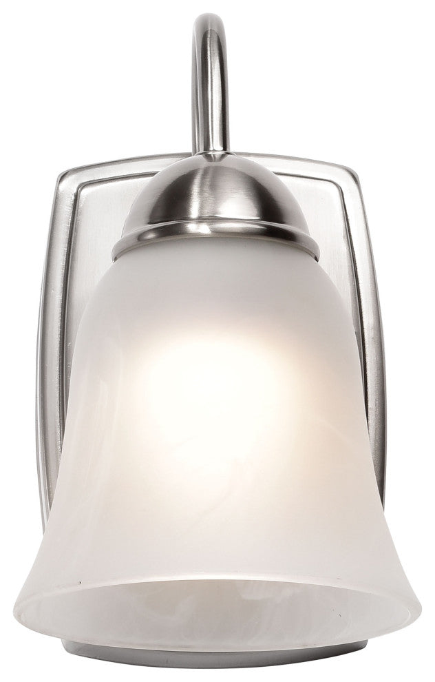 8W LED 1-Light Vanity, 3K, Brushed Nickel With Alabaster Glass