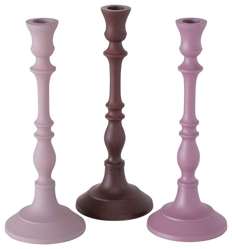 3 Piece Pink Taper Candle Holder Set, 10.25 Inches