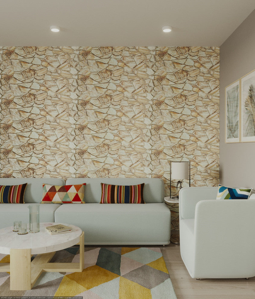 Faux Stone PVC 3D Wall Panels, Ivory Brown, Set of 10, Covers 51 sq ft