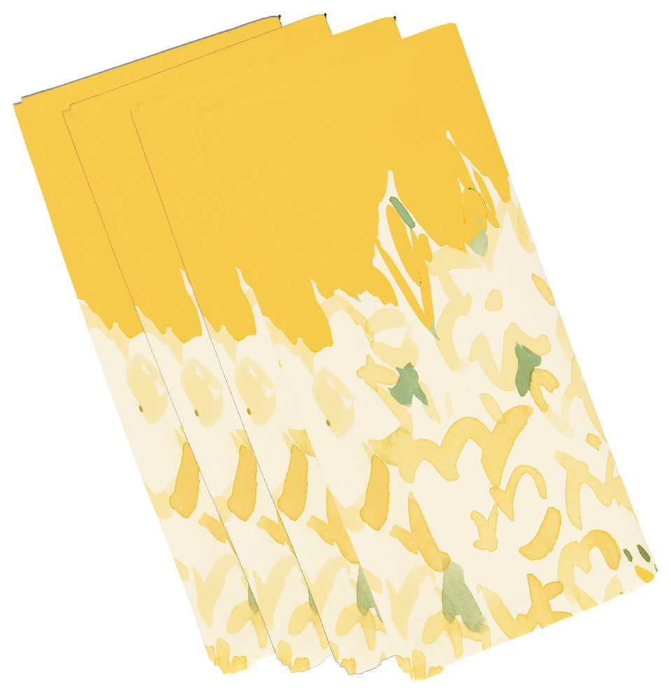 Sunset Tulip Floral Print Napkins, Set of 4, Yellow, 19"