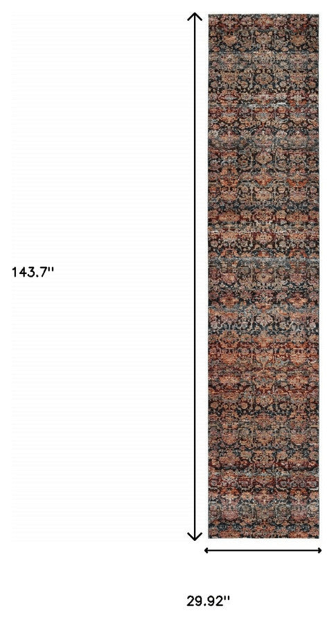 12' Runner Multi and Blue Abstract Power Loom Runner Rug