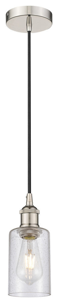 Clymer 1 Light Mini Pendant, Polished Nickel, Seedy Glass