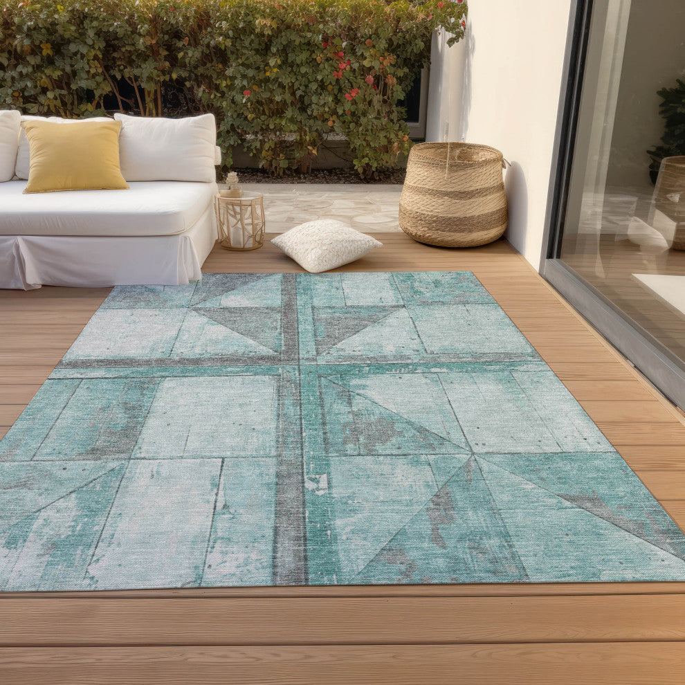 Machine Washable Indoor/Outdoor Chantille ACN1876 Teal 8' x 10' Rug