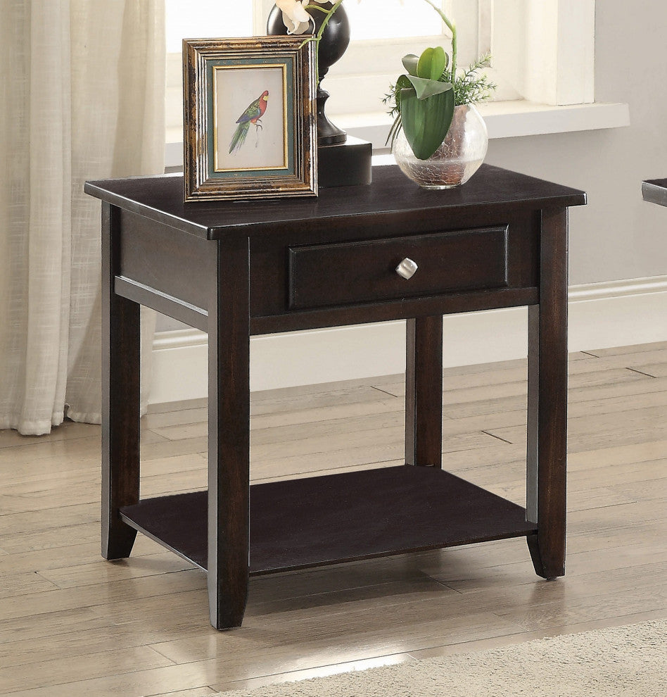 Square End Table with Drawer, Walnut